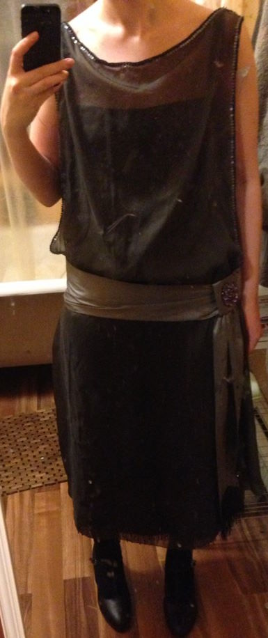 Grey silk chiffon 1920's style dress