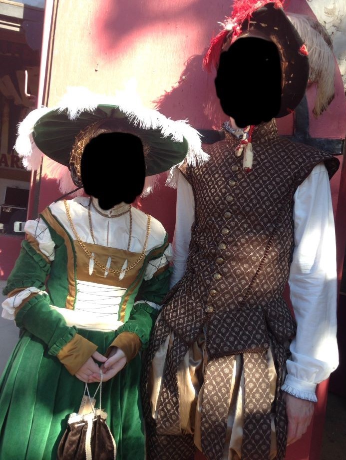 Green 16th century German dress and 16th century suit