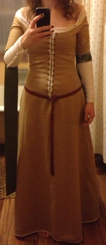 Tan wool medieval dress