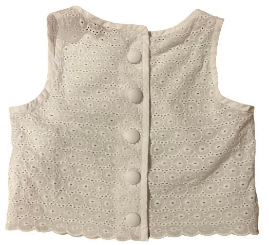 White eyelet lace crop-top back with buttons