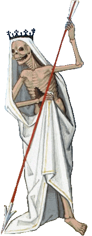 Singing skeleton holding a large spear