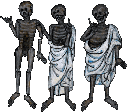 Three dancing skeletons